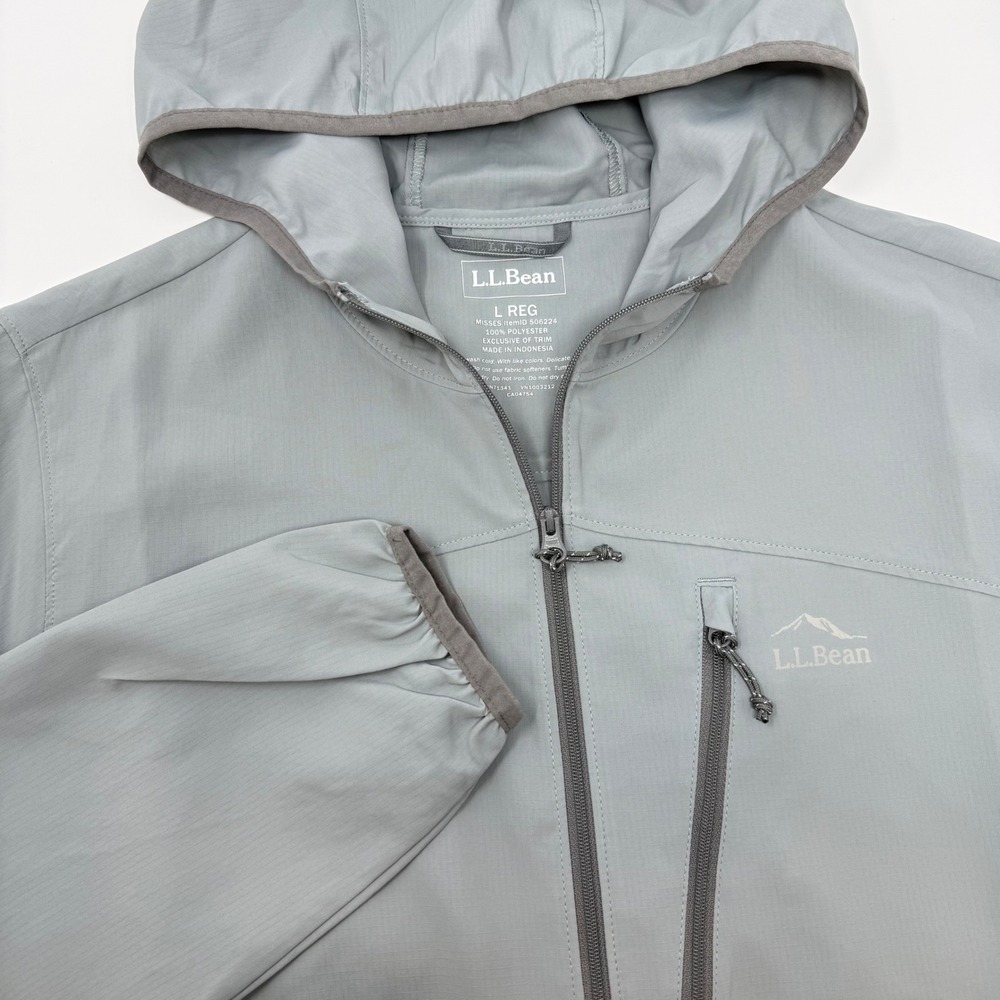 LL Bean No Fly Zone Womens‎ Large Gray Hooded Windbreaker Full Zip Jacket